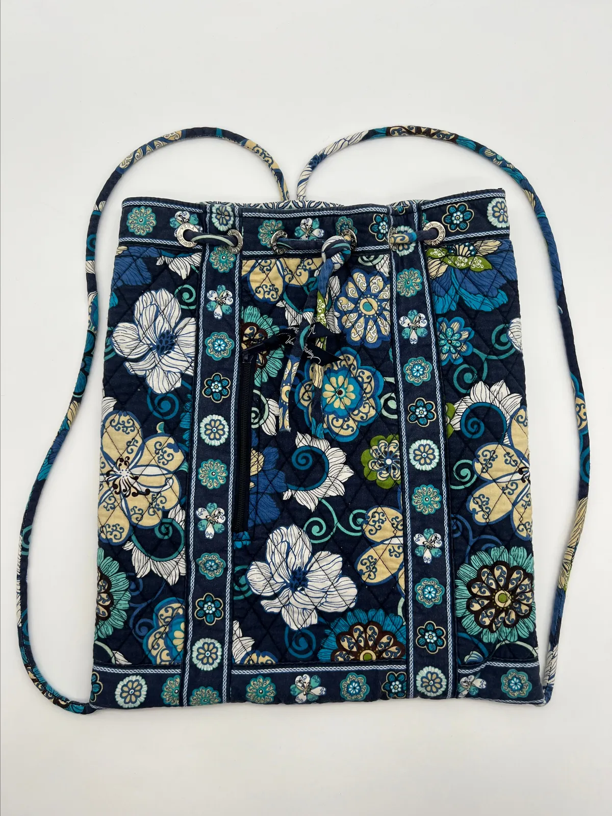 Vera Bradley Drawstring Bag Backpack Mod Floral Blue Pattern Whatnot