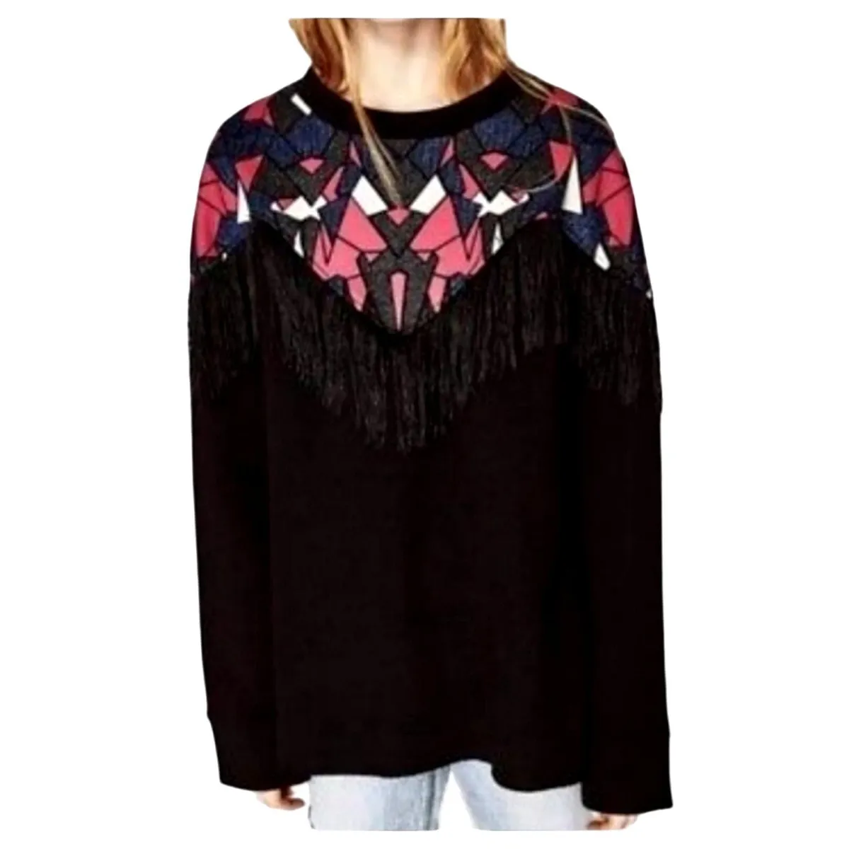 Zara Trafaluc Black Geo Glitter Fringe Sweatshirt In Size Medium Fun