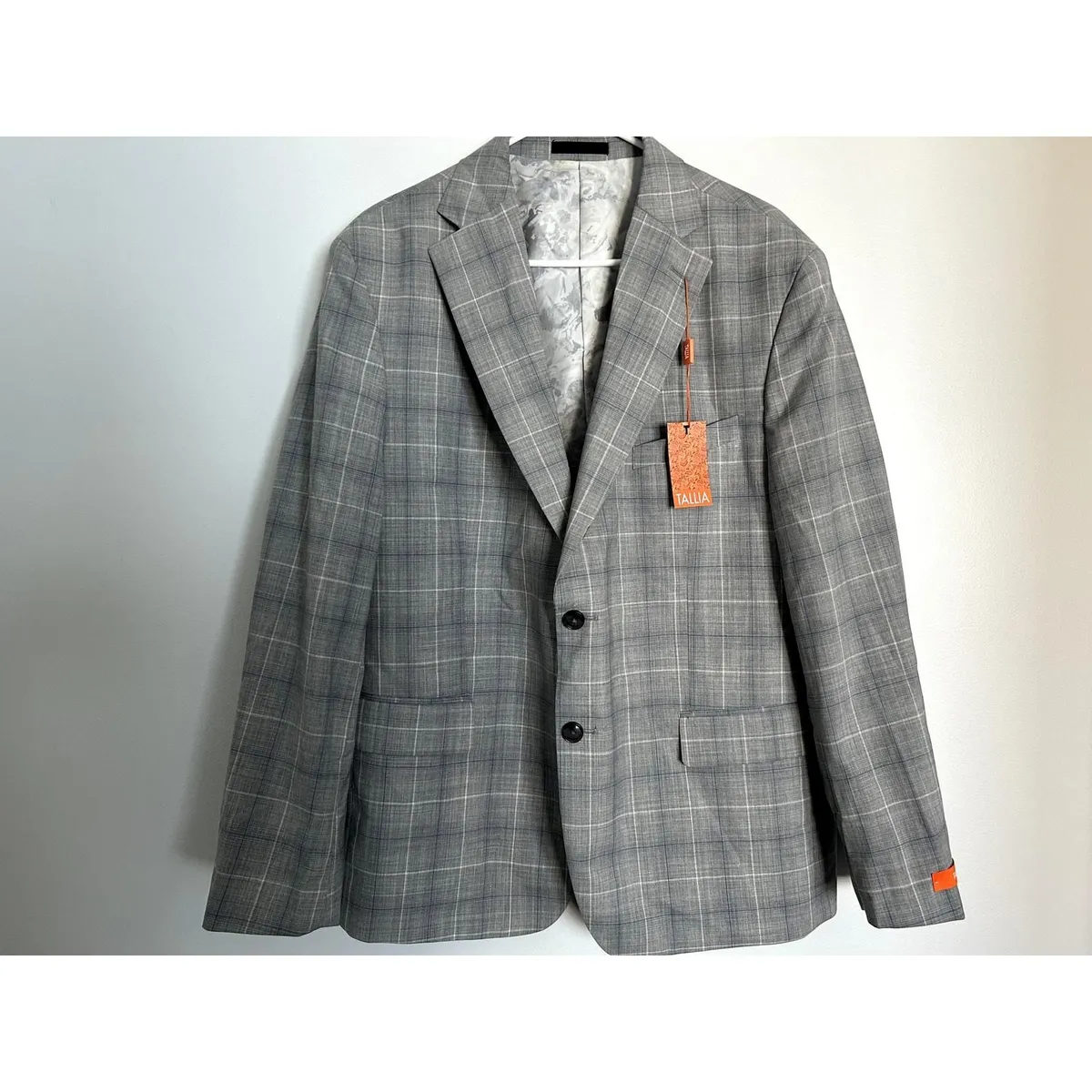 Nwt Tallia Slim Fit Light Gray Blue Plaid Blazer Sport Coat Mens S