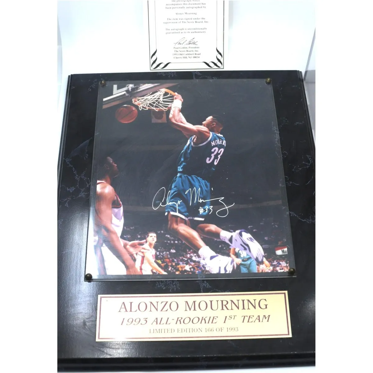 Alonzo Mourning Charlotte Hornets 1993 All Rookie Team Signed Plaque W