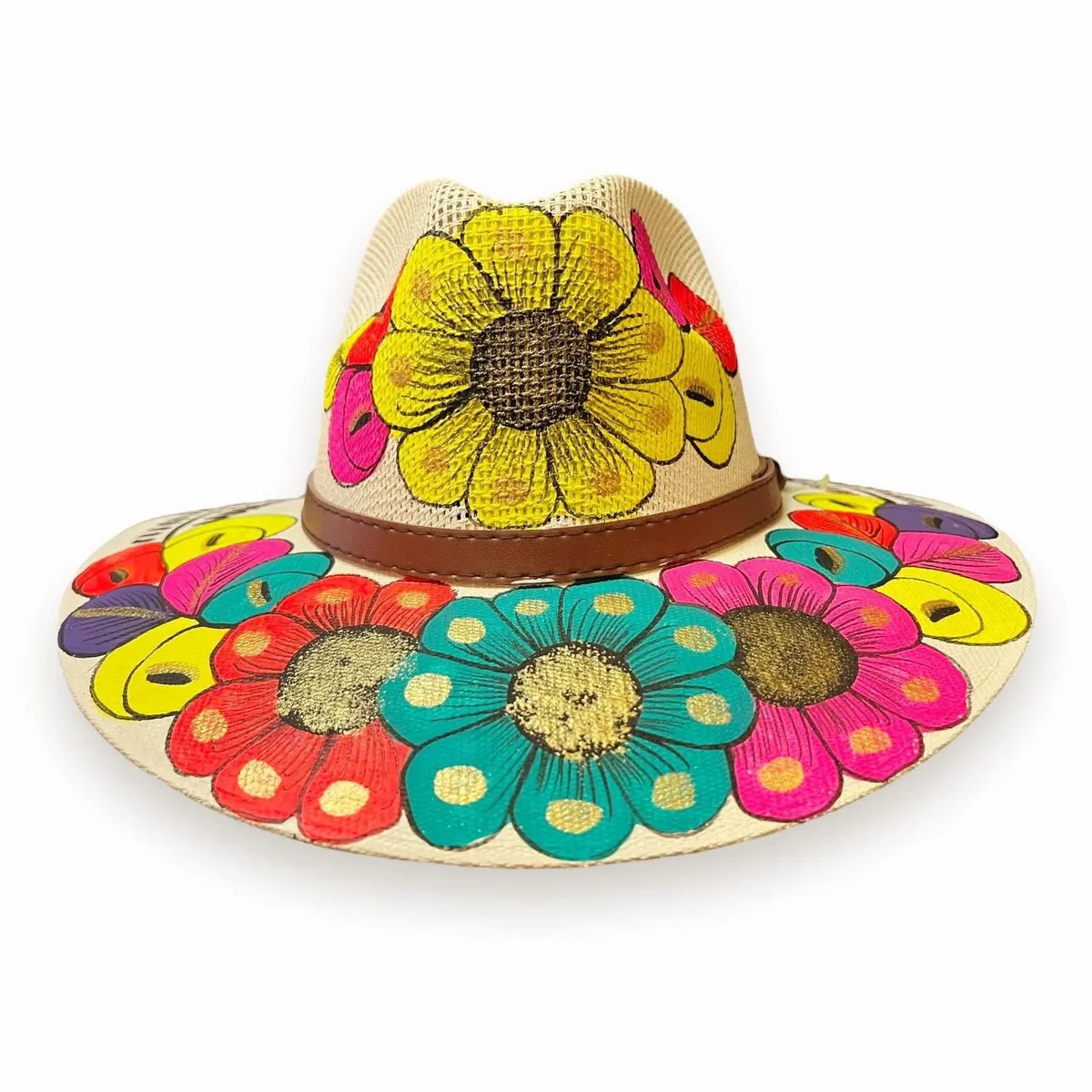 Hat Mexican Artisanal Hand Painted Fedora Floral Sombrero Panama