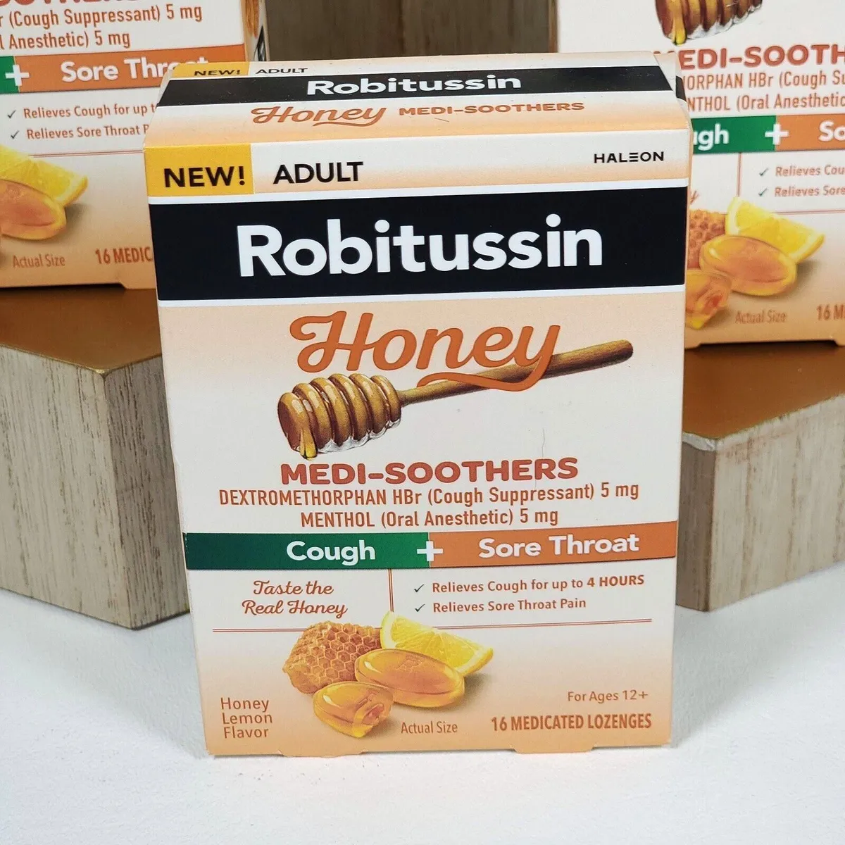 4 Pack Robitussin Medi Soothers Medicated Lozenges 16ct Ea Honey Lemon