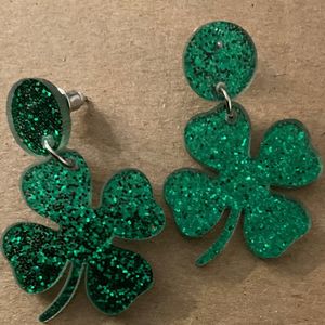 St Patrick's day earrings, Four leaf clover earrings