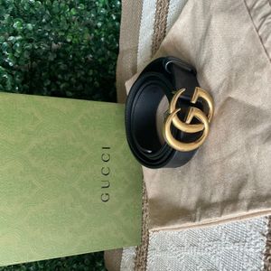 Gucci Black Belt Matte Gold GG Size 120