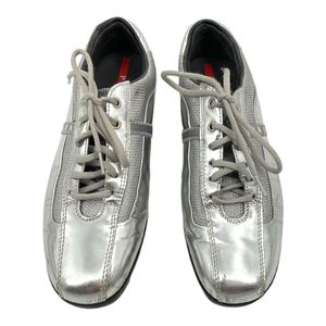 Silver hotsell prada trainers