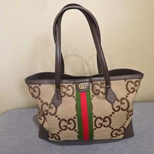 Jumbo GG medium tote bag in camel and ebony canvas
