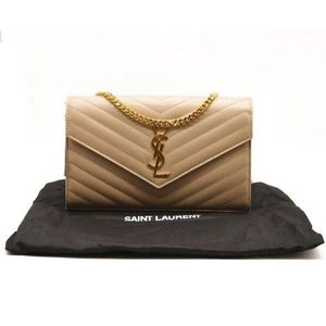 SAINT LAURENT Grain De Poudre Matelasse Chevron Monogram Chain