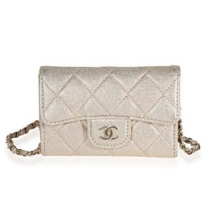 Chanel Gold Metallic Quilted Lambskin Leather Mini Chain Belt Bag