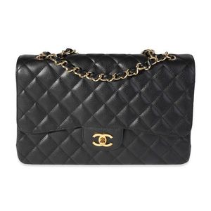 Chanel Classic Chain Me Around Single Flap Jumbo Maxi CC Logo GHW Black Calfskin Shoulder Bag