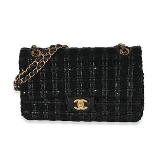 Pre-owned Chanel 2021-2023 Double Flap Tweed Shoulder Bag In Black