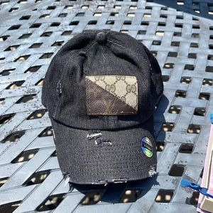 Grey Upcycled Distressed Denim Baseball Hat
