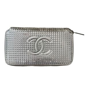 Rare Chanel Silver Chocolate Bar Zip Wallet