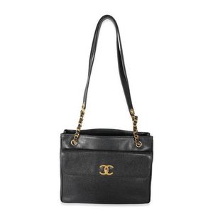Chanel Vintage Black Top Handle Bag in Caviar Leather with 24K