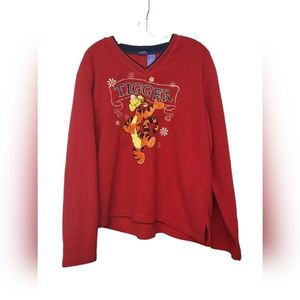 Disney Womens Long Sleeve Embroidered Tigger Red Fleece Pullover