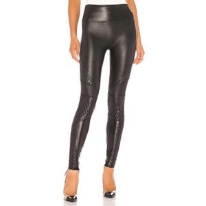 Spanx Quilted Faux Leather Moto Legging Black Pull-On Stretch Size Medium