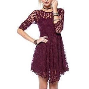 Free People Purple Floral Mesh Lace Dress