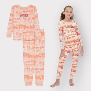 Lucky Brand NEW Long Sleeve Pajama Set Girls sz 8 NWT Coral Orange White  Tie-Dye