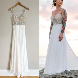 White beaded clearance rhinestone maxi dress