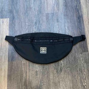 CHANEL SPORT Vintage Black Nylon XL Fanny Pack Banana Bag Logo