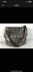 YVES SAINT LAURENT Leather Medium Besace Flap metallic silver