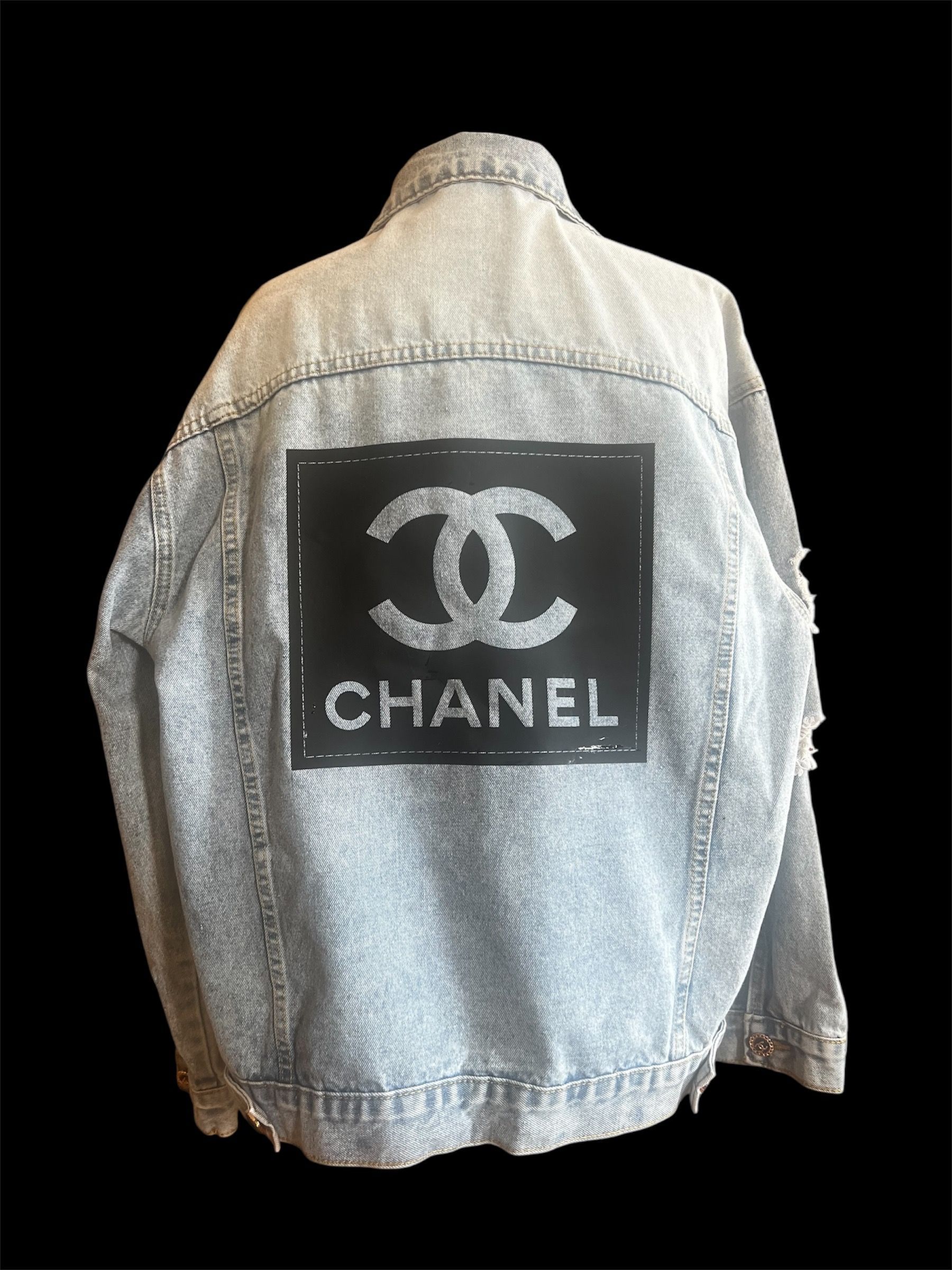 Upcycled Denim Jacket Chanel Buttons · Whatnot Acheter, vendre