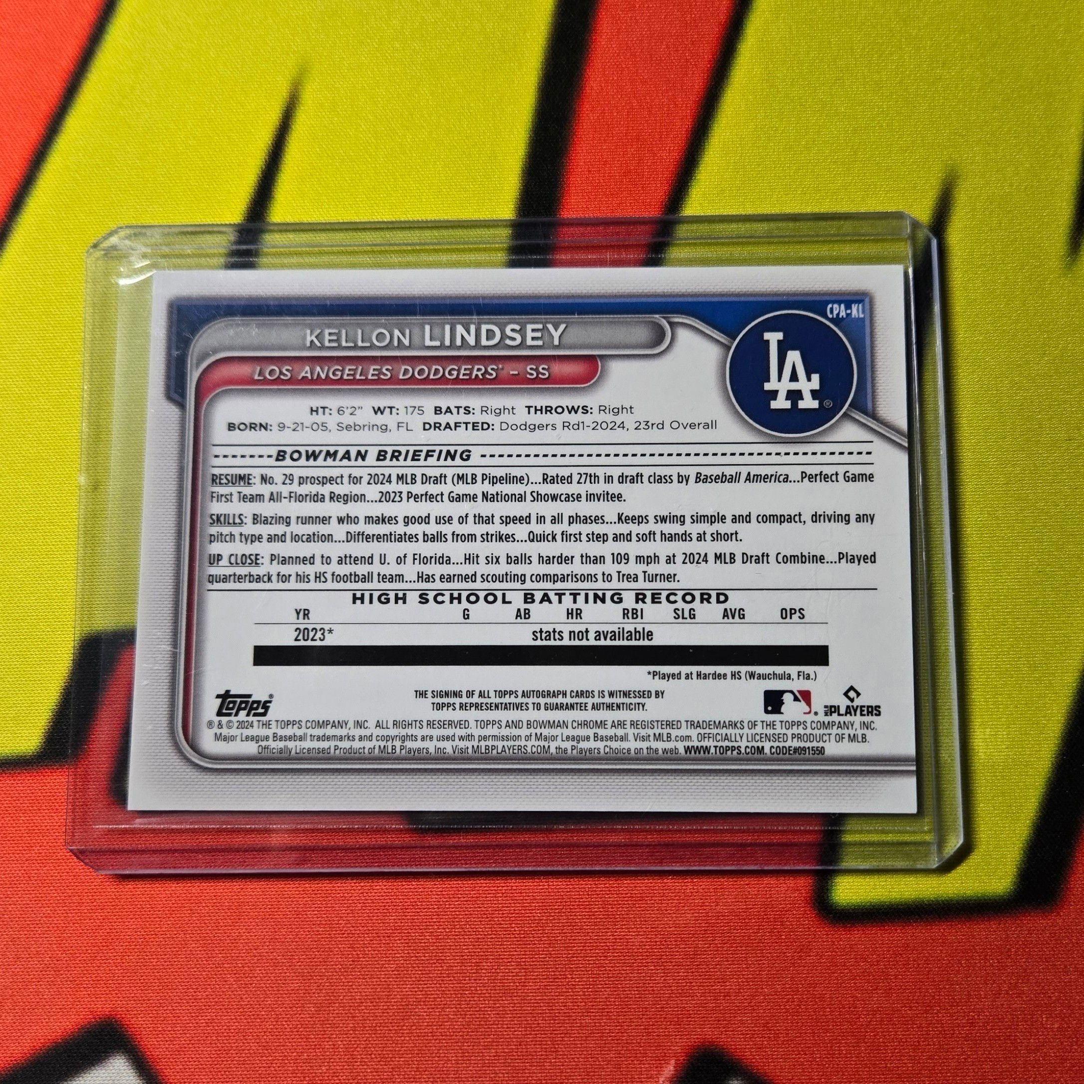 2024 Bowman Draft Sapphire Kellon Lindsey 1st LA Dodgers #BDC-24 
