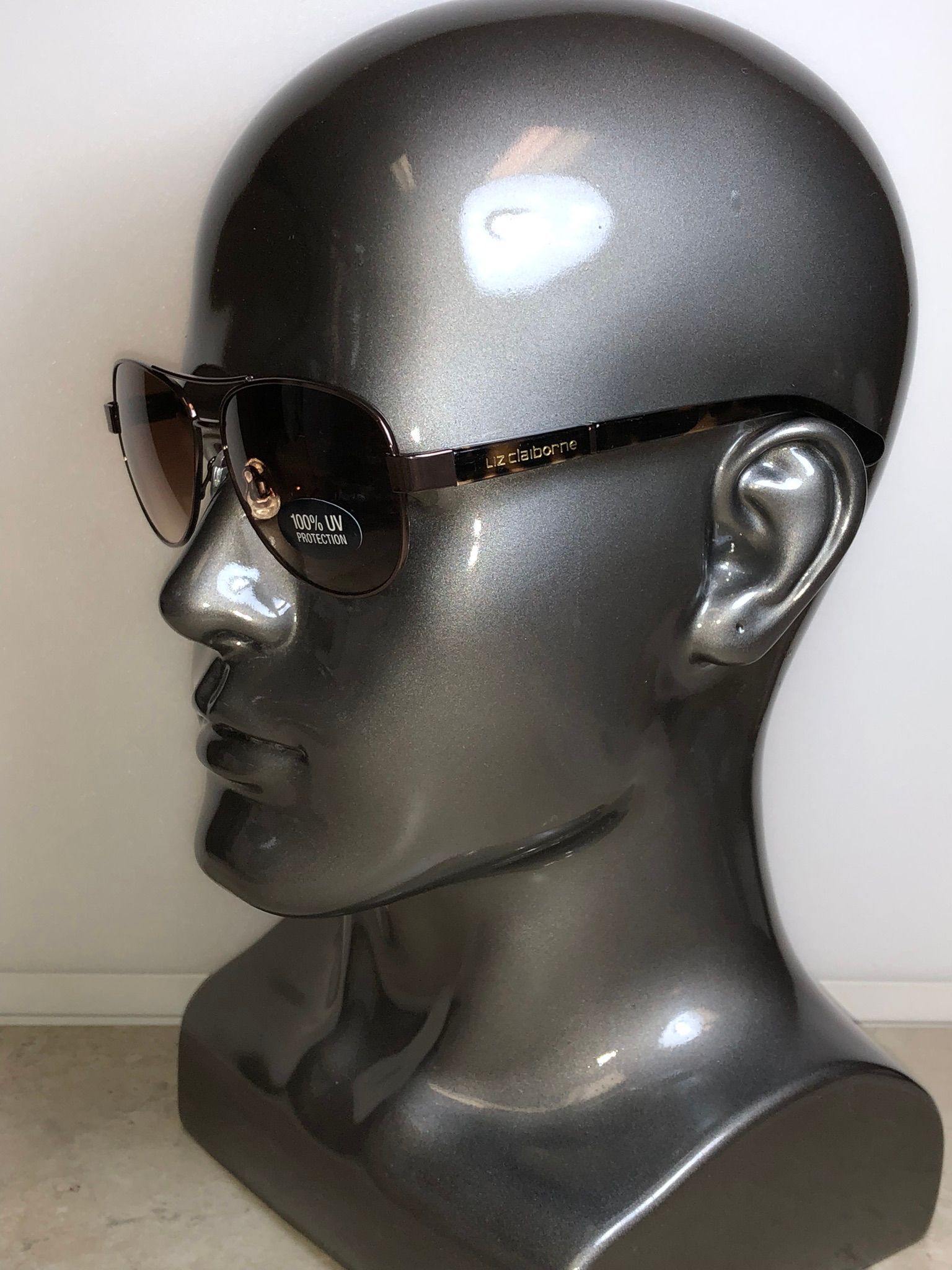 Liz Claiborne Oversized Tortoiseshell Gold Aviator Sunglasses