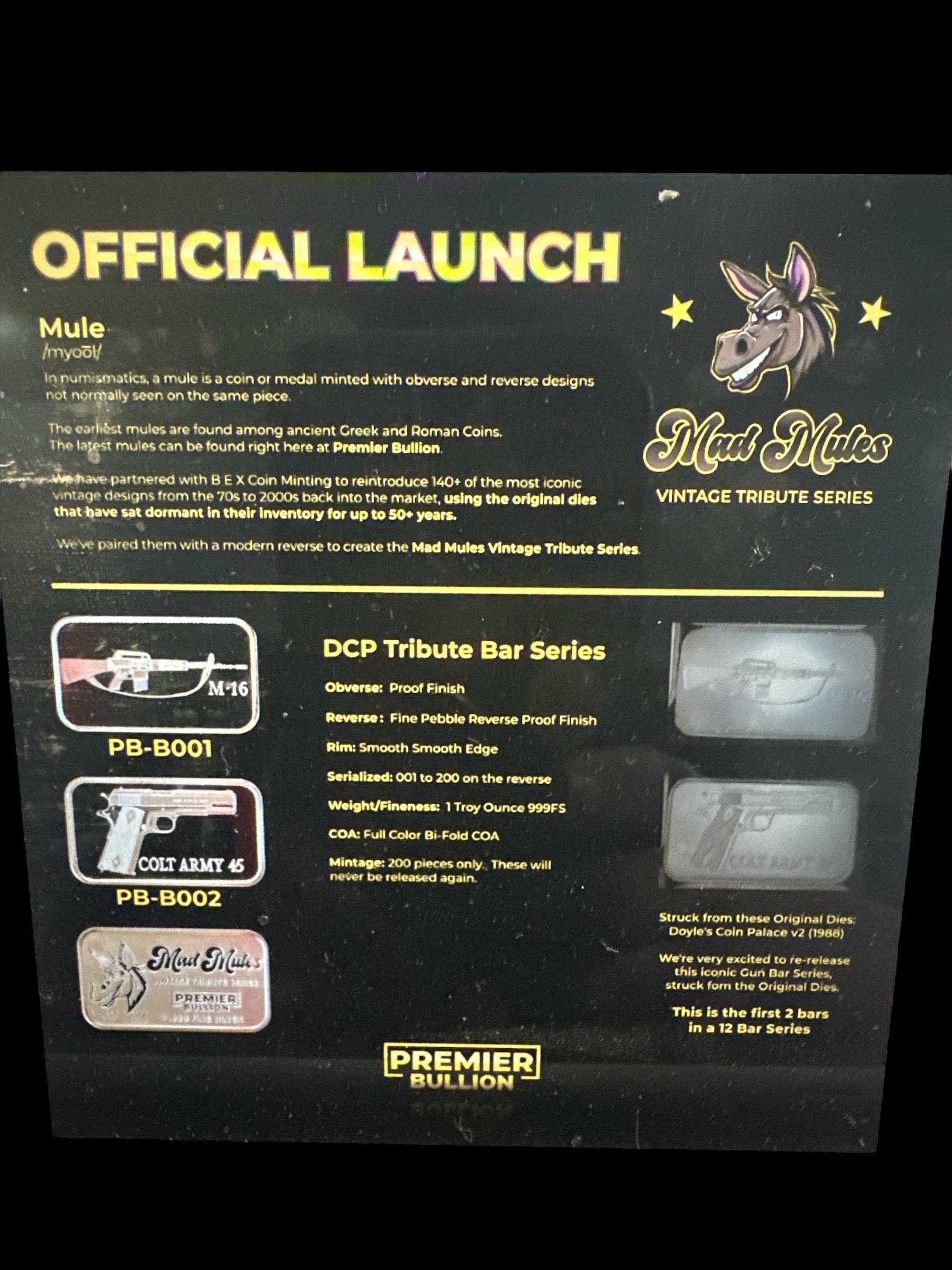 2024 Mad Mules Colt Army 45 Pistol 1 oz Silver Art Bar · Whatnot