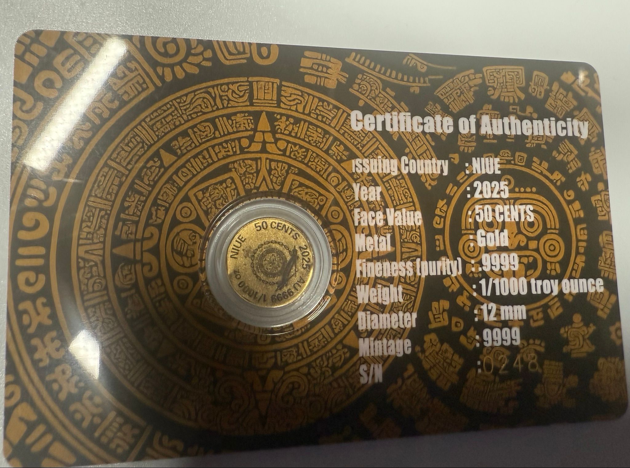 1/1000 oz .9999 Gold Niue 2025 Aztec calendar · Whatnot: Shop