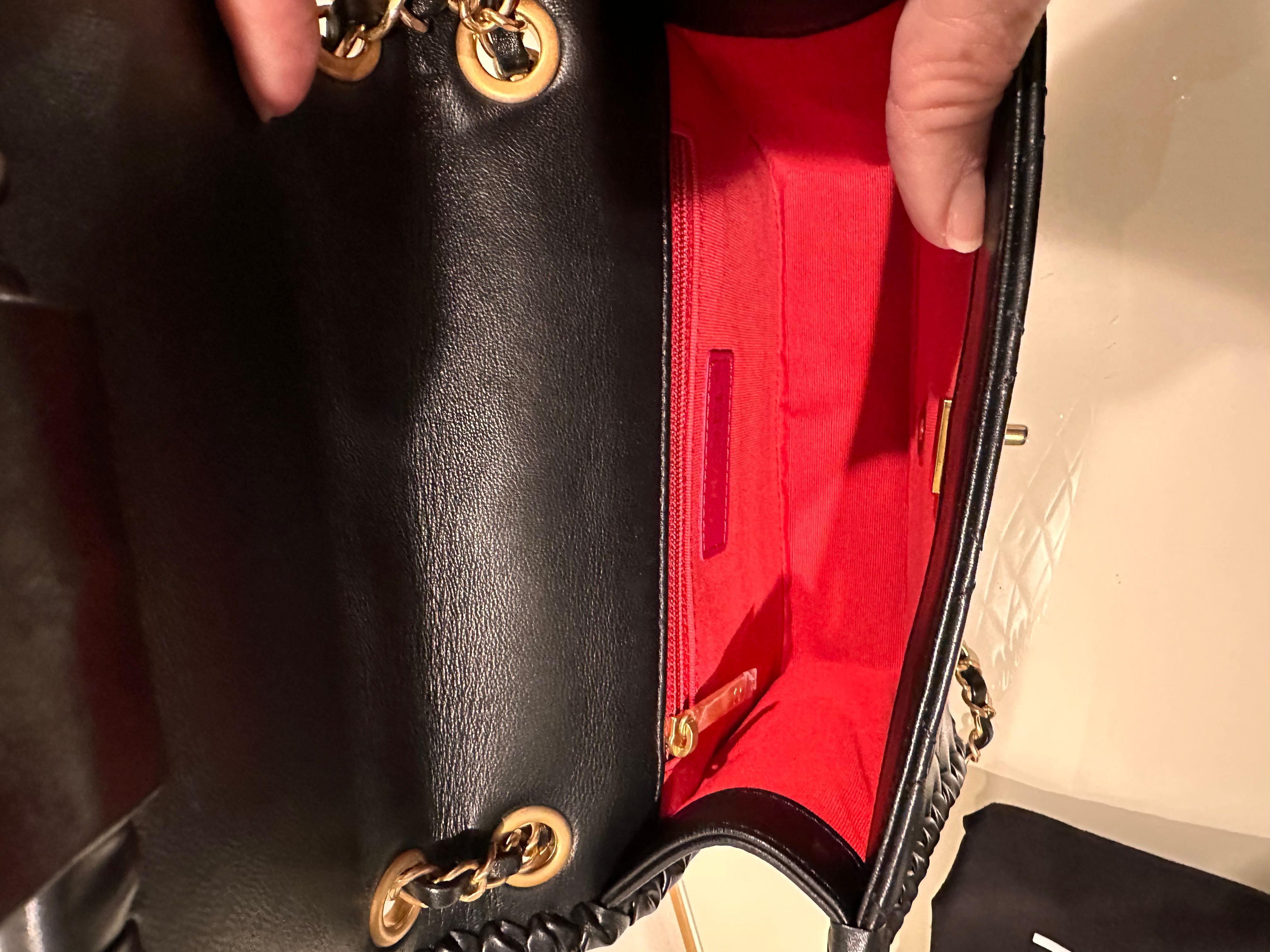 Chanel Black Quilted Square Flap Bag W/ Woven Leather Trim
