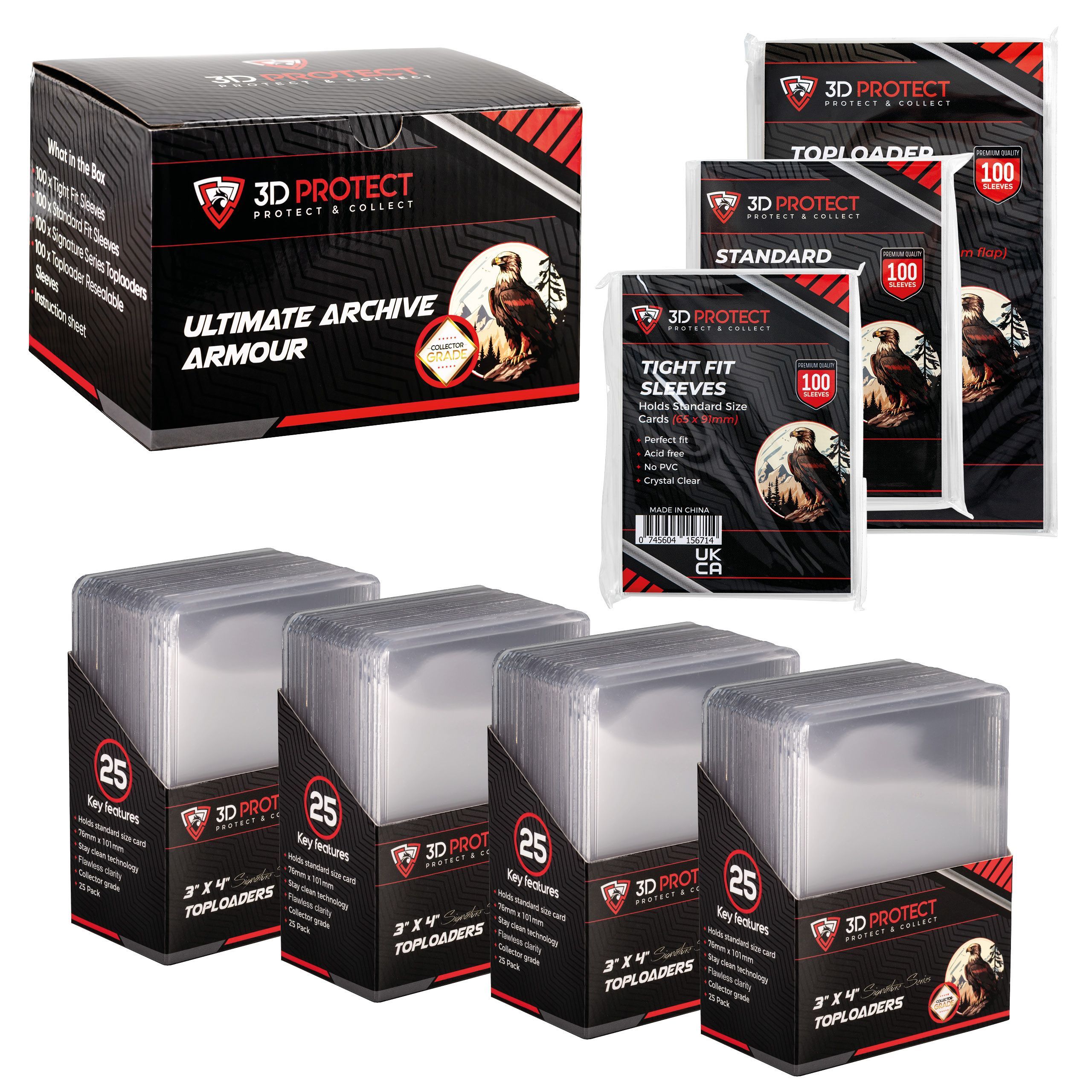 3D-Protect Archive Armour Toploader Sleeves Bundle  4-in-1 Card Protector  Sleeve Set 400-Pcs Card  Whatnot: Shop, Sell, Connect