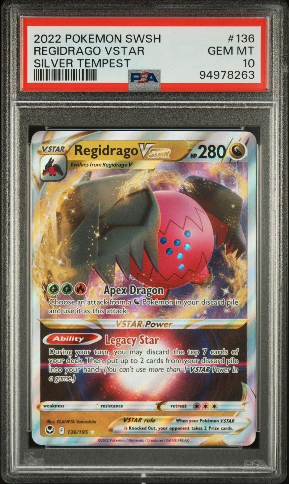 PSA 10 GEM MINT Regidrago Vstar 136/195 Silver Tempest HOLO Rare Pokemon  Card  Whatnot: Shop, Sell, Connect