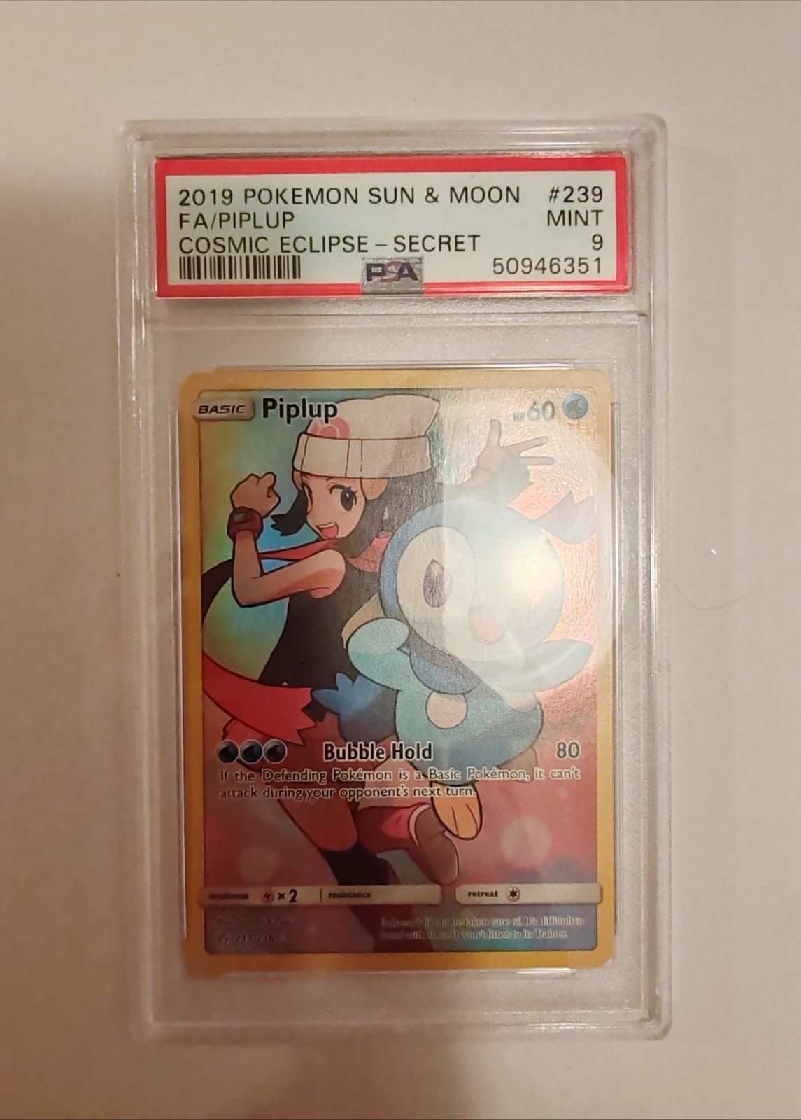 2019 Pokemon Sun & Moon Cosmic Eclipse 239 Piplup Secret - PSA 9 | Ozzie Collectables