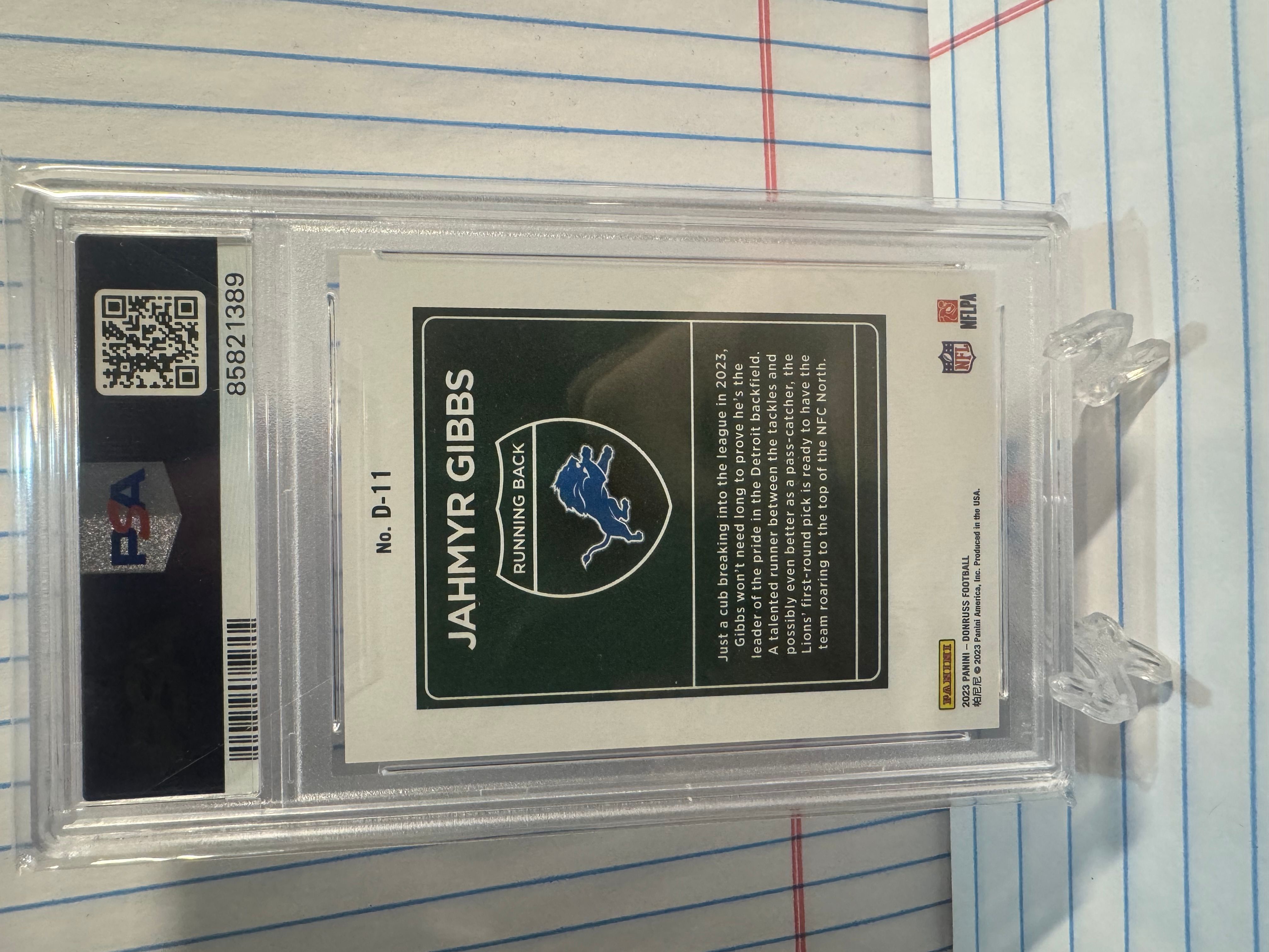 2023 Panini Donruss Downtown! Jahmyr Gibbs D11 PSA GEM MT 10