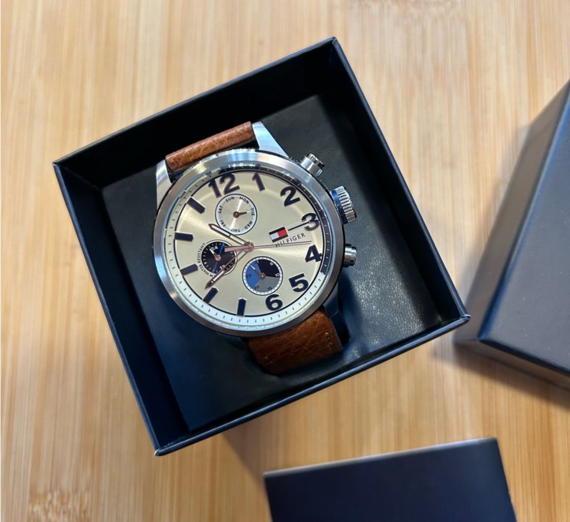 Tommy Hilfiger Watch With 47mm Chronograph Face & Brown Band