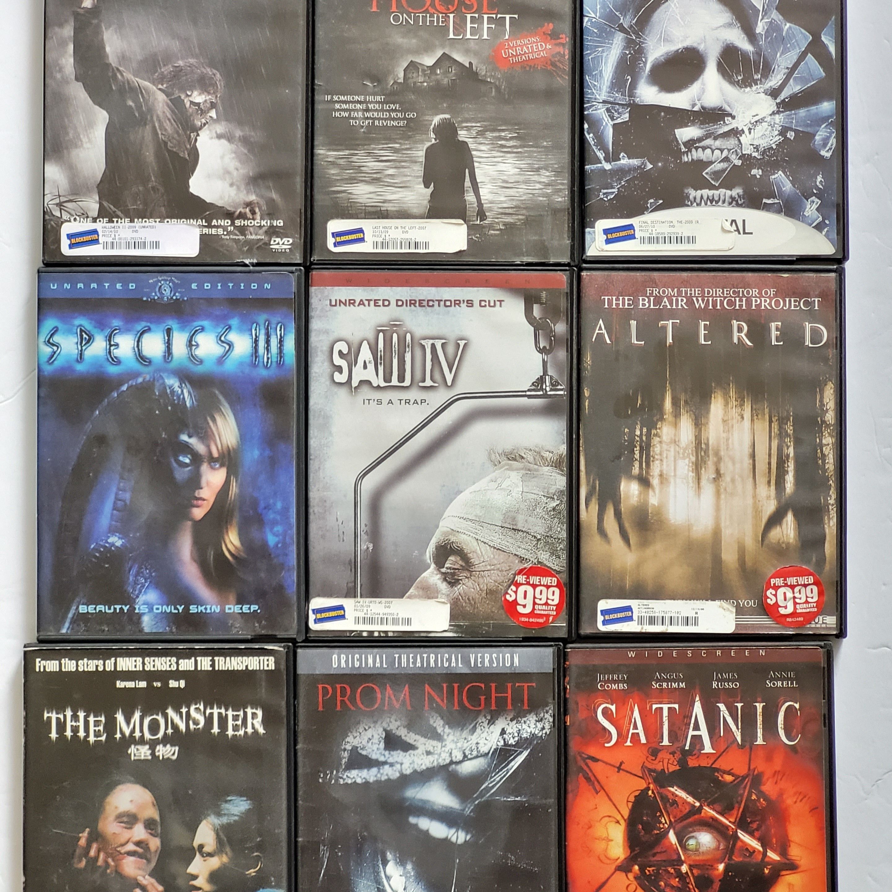 Lot Of 9) BLOCKBUSTER VIDEO Assorted Horror/Slasher DVD