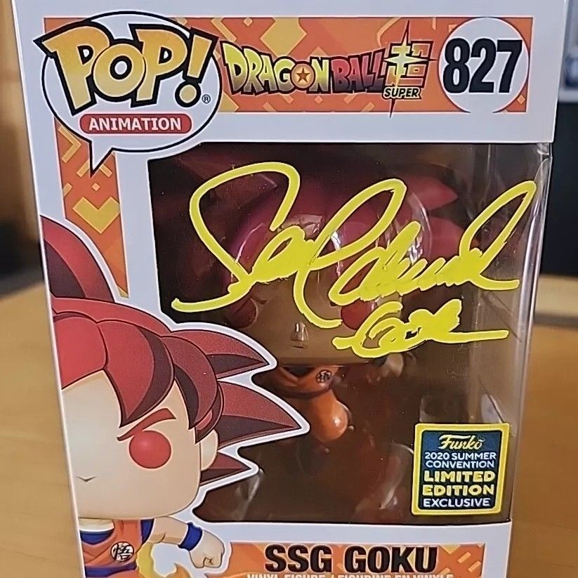 SSG Goku 827 SDCC Sticker Funko pop w/ Protector Signed