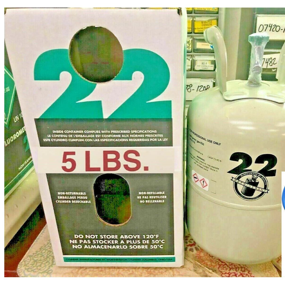 フロンR22 R22, Refrigerant 22, 5 Lb. Factory Sealed & Fresh Same Day