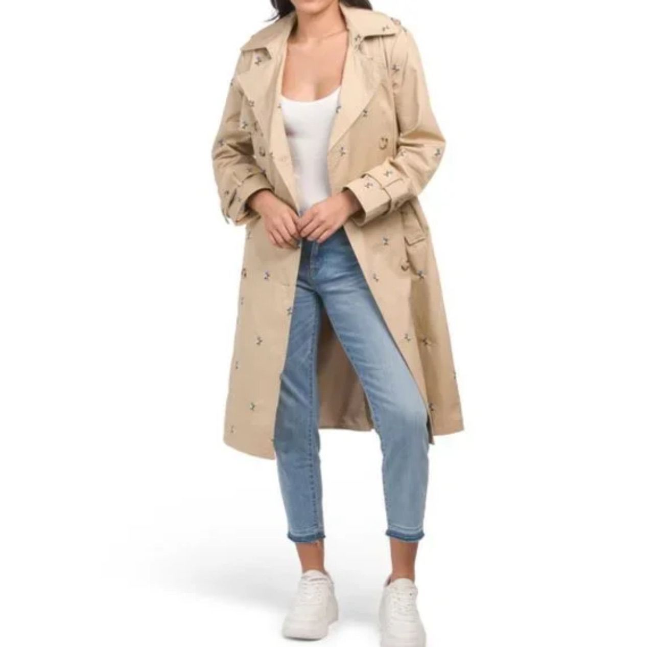 085. NWT Avec Les Filles Embroidered Floral Trench Coat