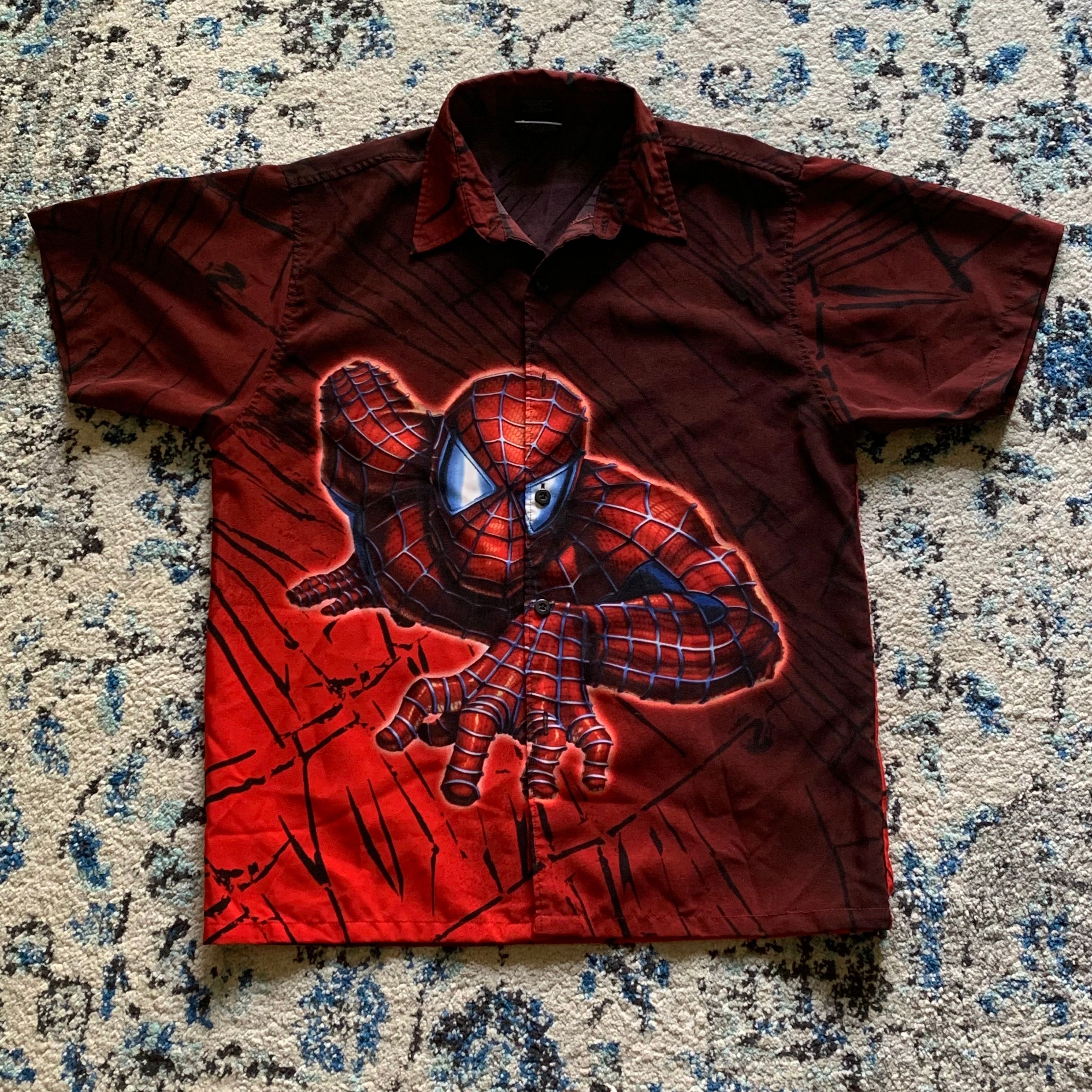 Vintage 2002 Spider Man AOP Shirt Button up Short sleeve