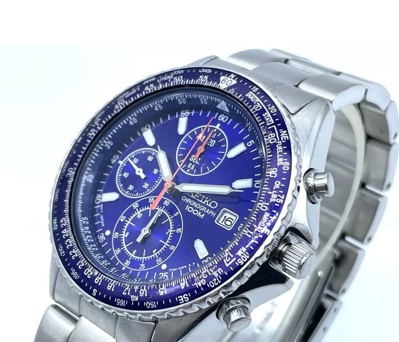SEIKO Flight master Men s Chronograph Watch Blue Dial 7T92 0CF0 Whatnot Buy Sell Go Live