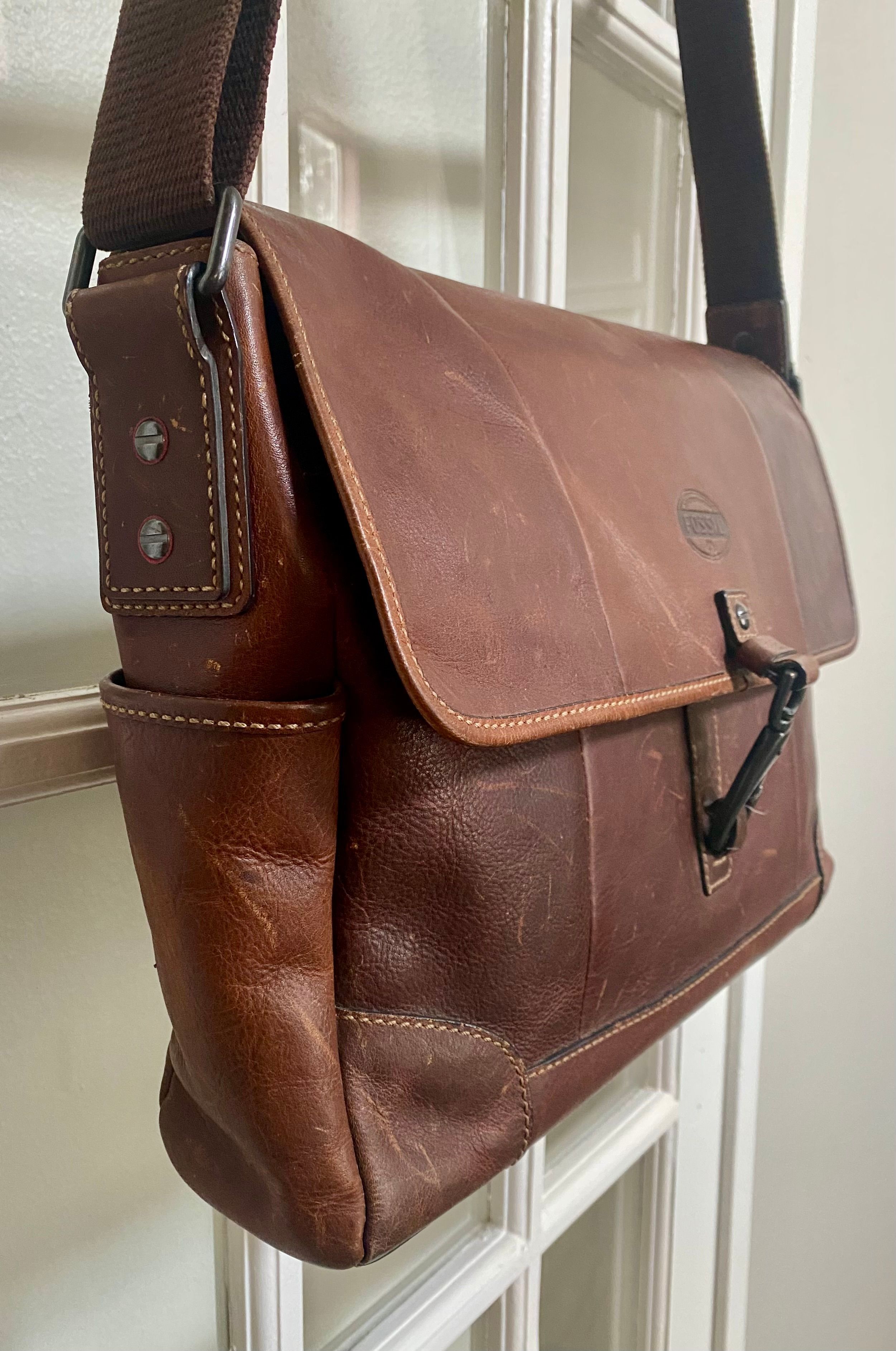 ヴィンテージ Fossil 14587 ラギッド レザーメッセンジャーバッグ Vintage FOSSIL Plaid Wool 14587 FIELD SPORTS DEPT. Messenger