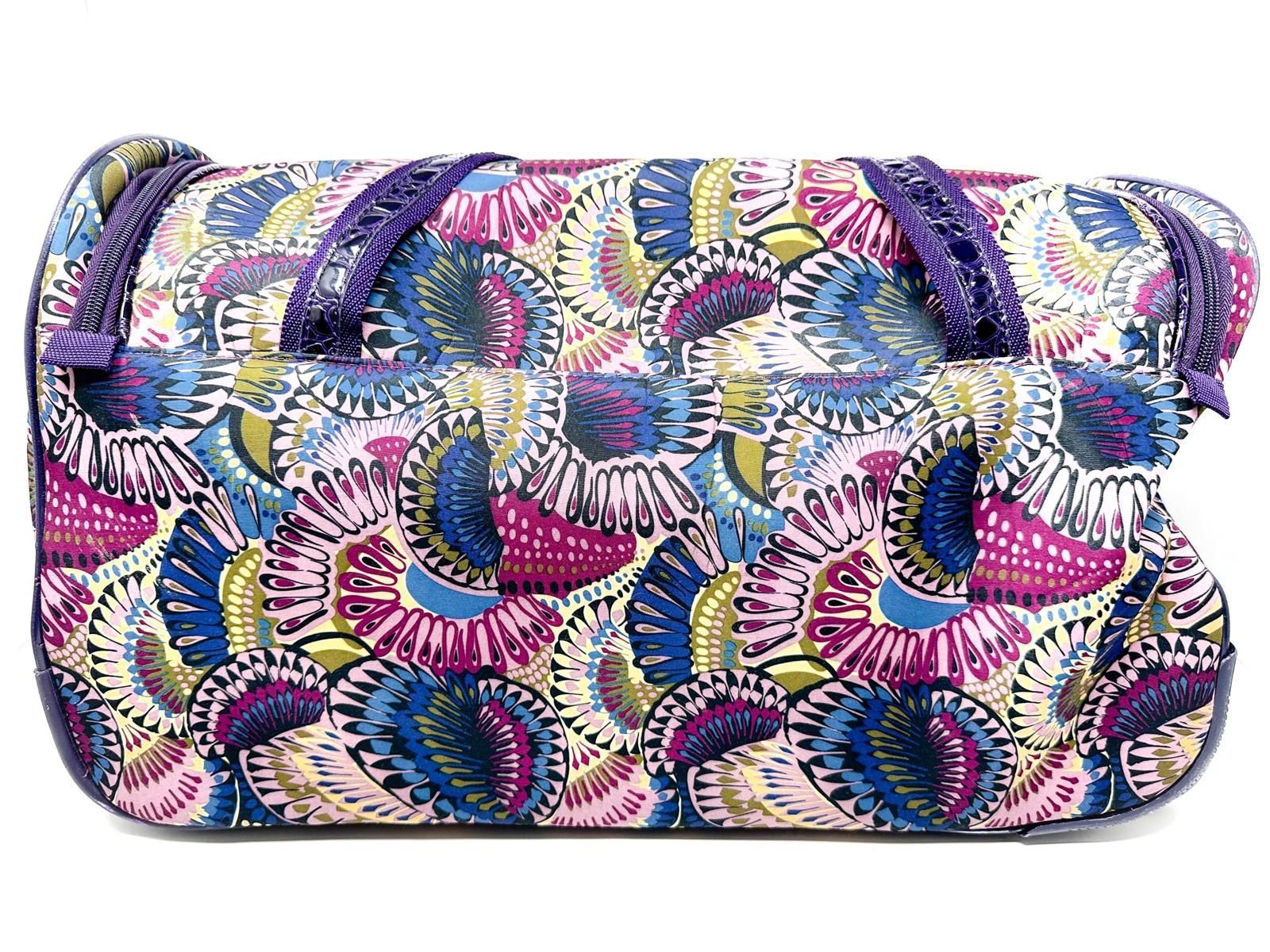 Kathy Van Zeeland Purple Pink Flower Wheeled Luggage Weekender