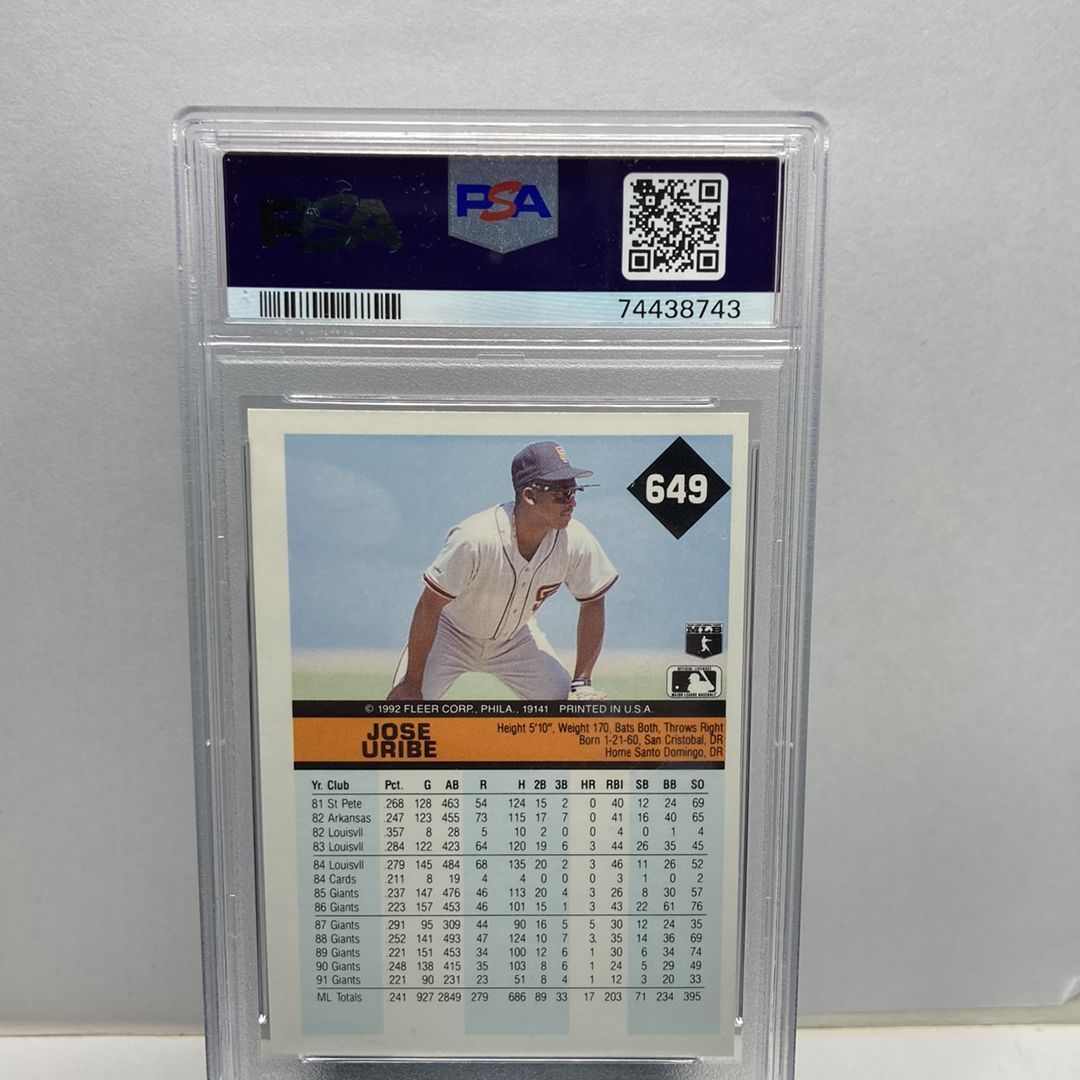 1992 Fleer Jose Uribe 649 ￼PSA NM-MT 8 error card · Whatnot
