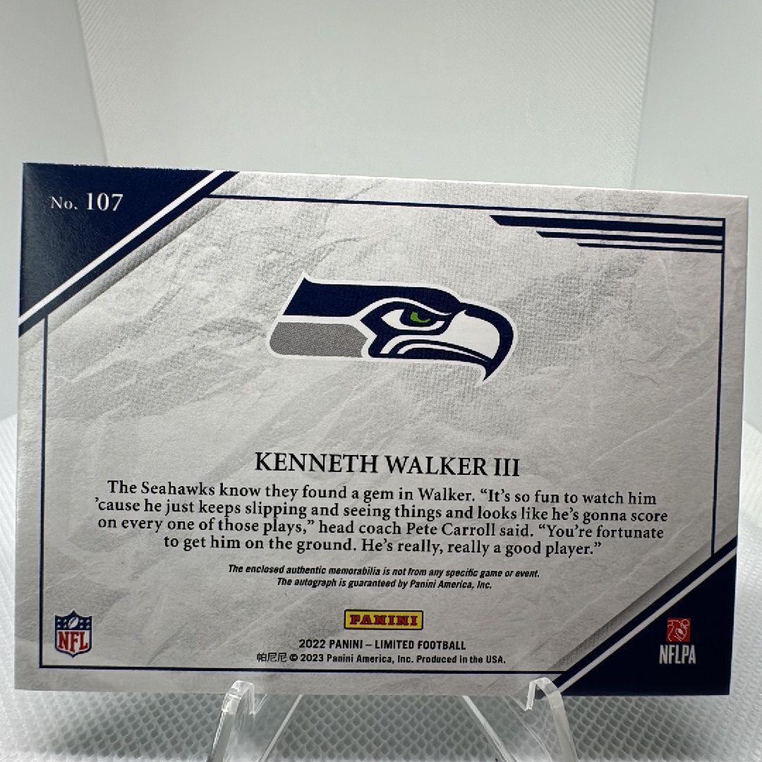 Kenneth Walker III 2022 Panini Limited Rookie Patch Auto /75