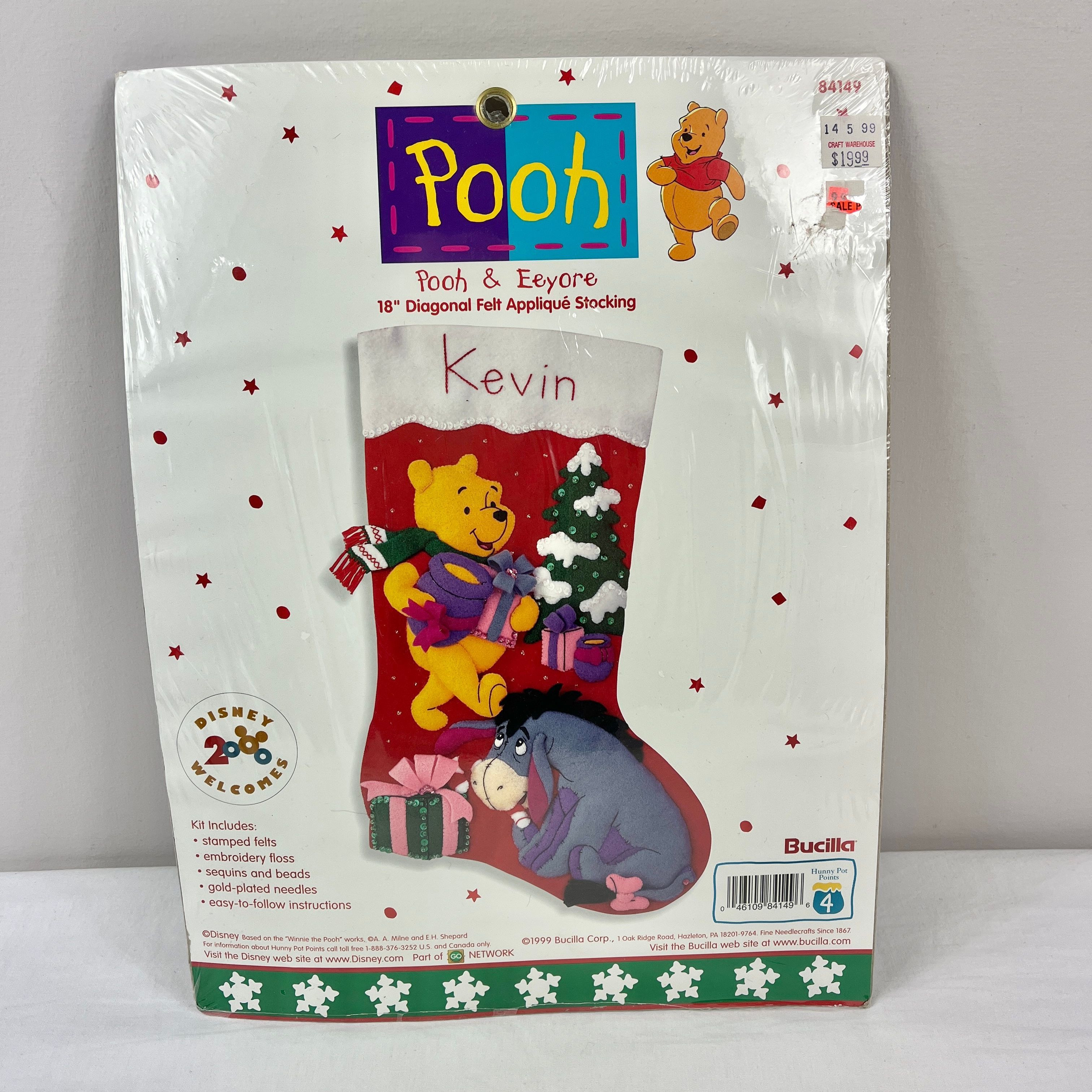 Bucilla Disney Pooh & Eeyore Diagonal Applique Felt Stocking top Kit 84149 Vintage