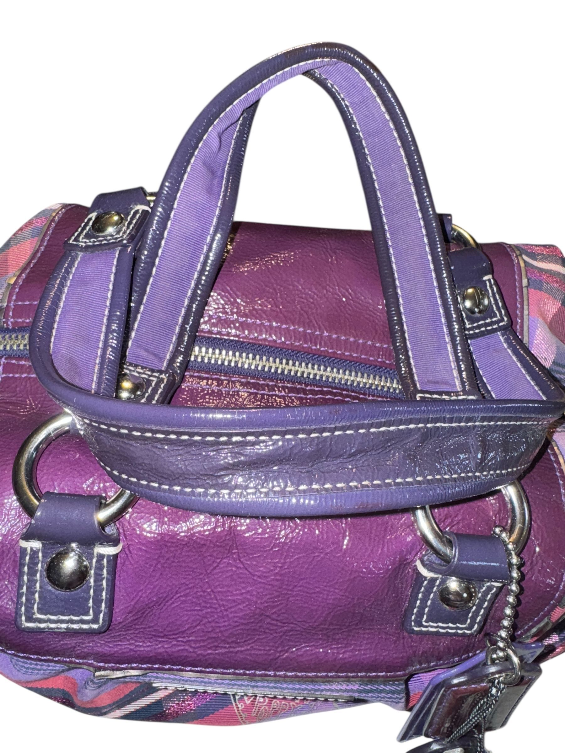 4. Coach Poppy Purple Plaid Purse Shoulder Bag With all Hang