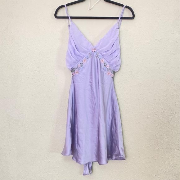 christa embroidered lavender mini dress Ace Mini Dress - Lilac Swiss Dot Short Dress main image 1