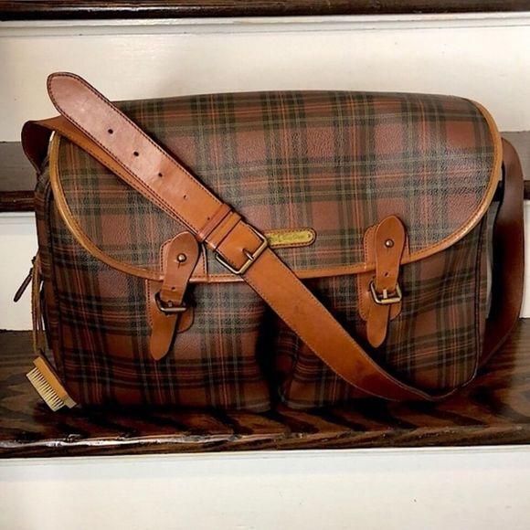RALPH LAUREN Brown Green Tartan Plaid Crossbody Messenger Computer