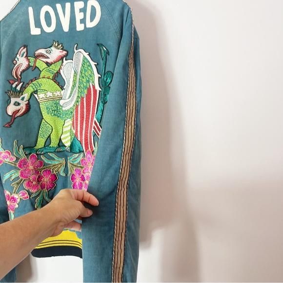 Gucci blue loved embroidered bomber jacket hotsell